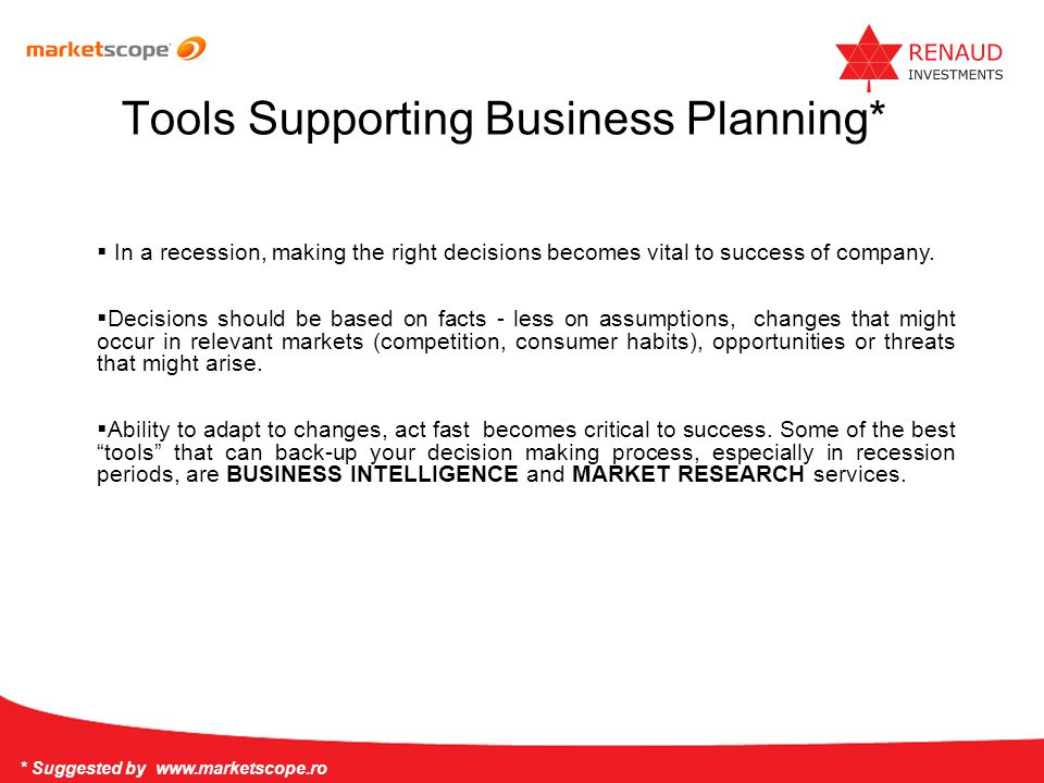 identify the tools for business planning and decision making